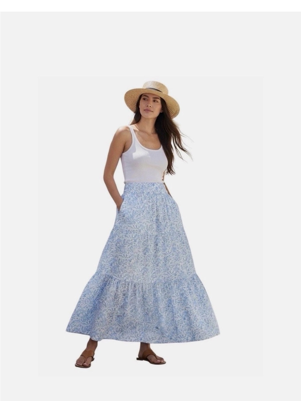 NWT J. McLaughlin Ophelia Blue Voile Floral Tiered Cotton Ruffle Maxi Skirt - Picture 2 of 10